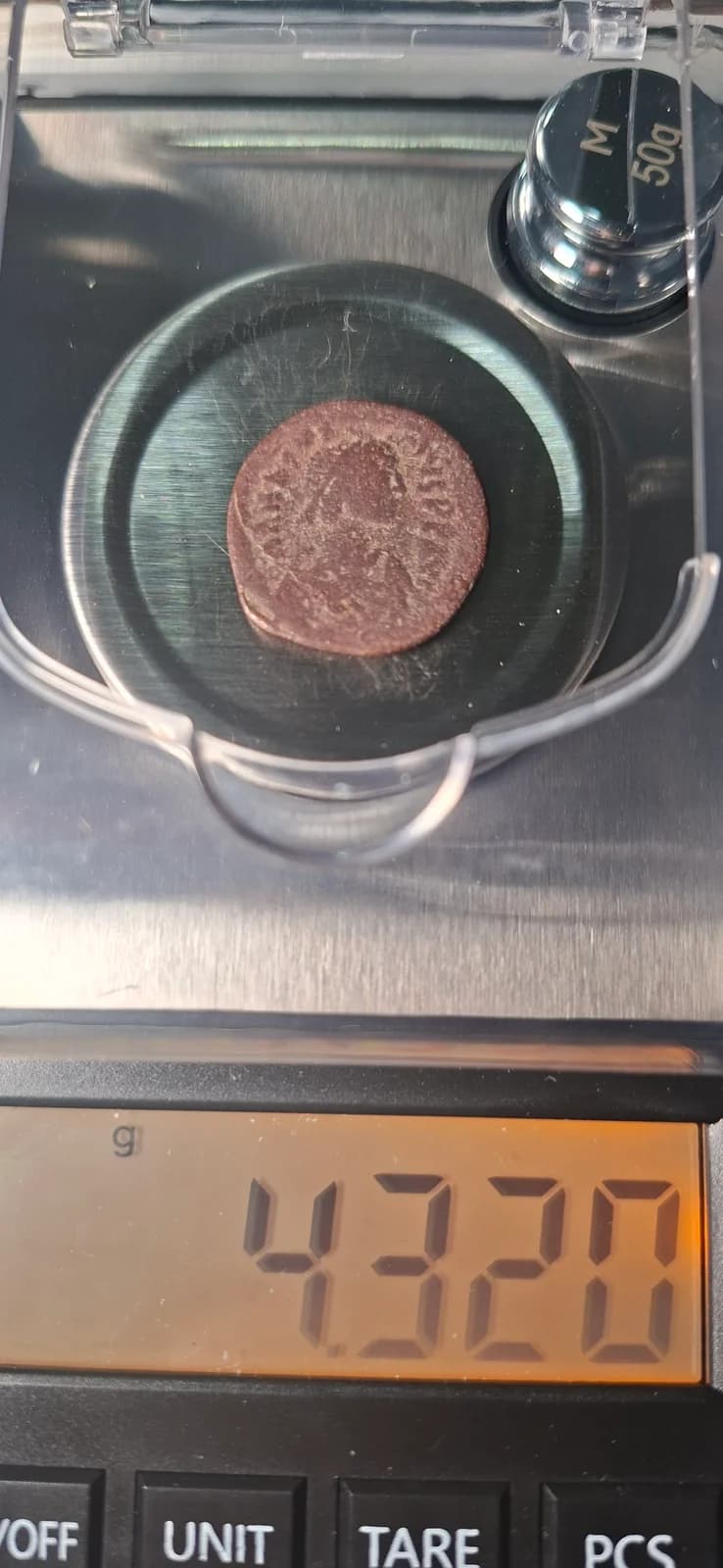 Peso (balança) da moeda TH-N-0105 — Anastácio I. 20 nummi. Meio follis