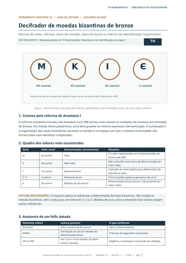 Primeira página: Decifrador de moedas bizantinas de bronze
