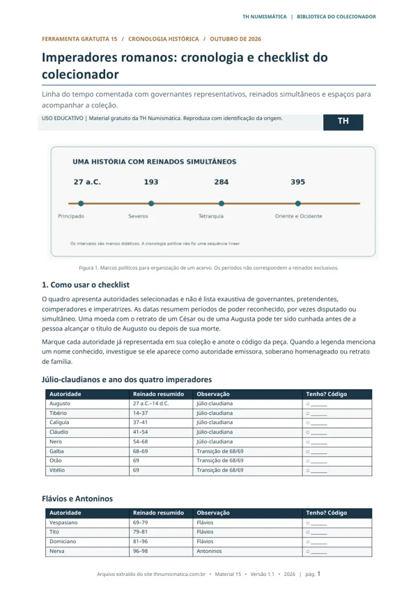 Primeira página: Imperadores romanos: cronologia e checklist do colecionador