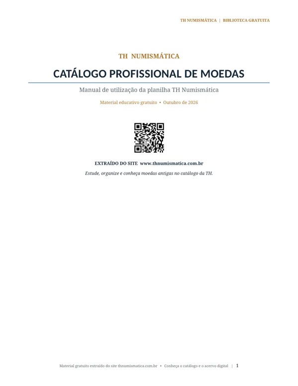 Primeira página: Planilha profissional de catalogação de moedas